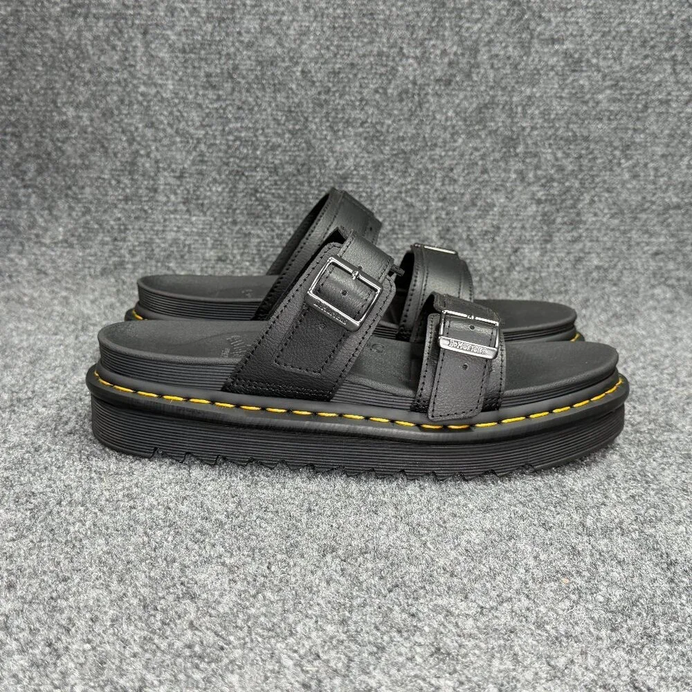Dr. Martens Myles‎ Brando Leather Buckle Slide Sandals Women's 10 Black Platform